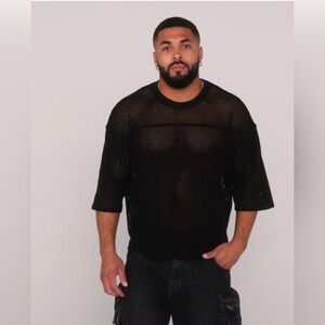 YoungLA 4022 Cotton Mesh Tee, Black, Size Medium, NET